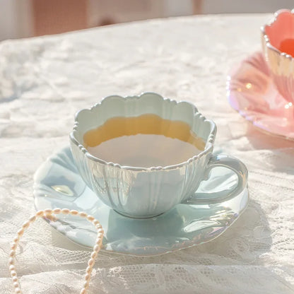 Creative Petal Ceramic Coffee Cup and Saucer Set