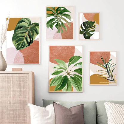 Modern Nordic Style Spring Green Plant Leaf Canvas Poster