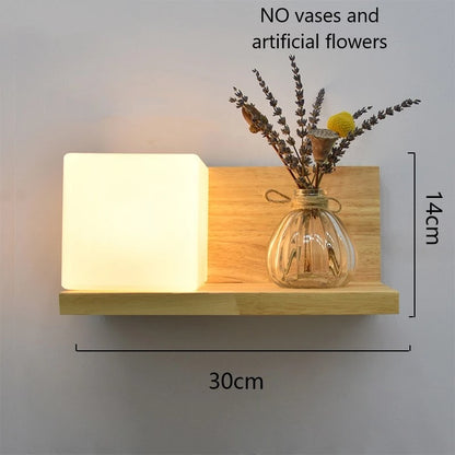 Modern Wooden LED Wall Lamp with Green Plant Design – Nordic Home Decor