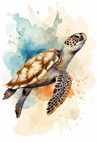 Watercolor Blue Coastal Sea Creatures Canvas Wall Art Posters