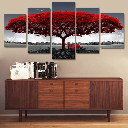 5Pcs/Set Modern Red Lucky Tree Wall Art Canvas Posters