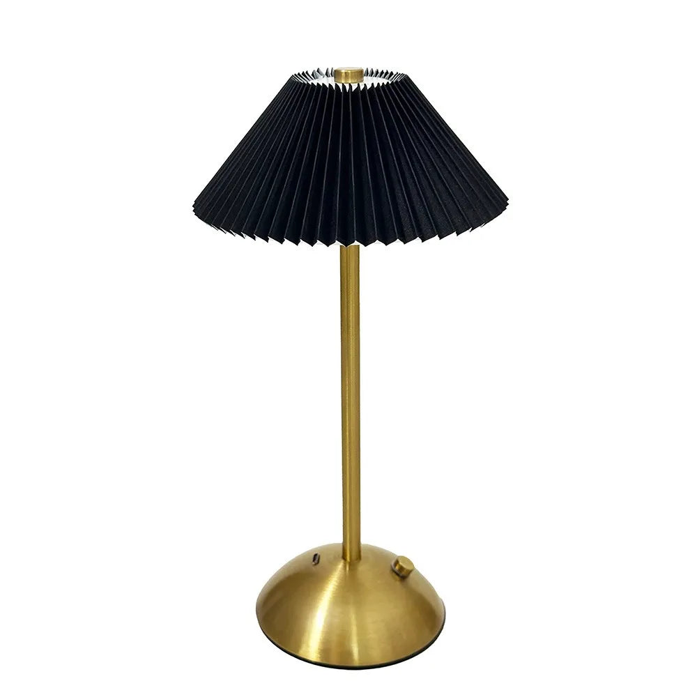 Metal Base Pleated Desk Lamp Fabric Shade Pastoral Style Touch Bedside Lamp Dimmable Wireless Bedside Ambient Light Bedroom