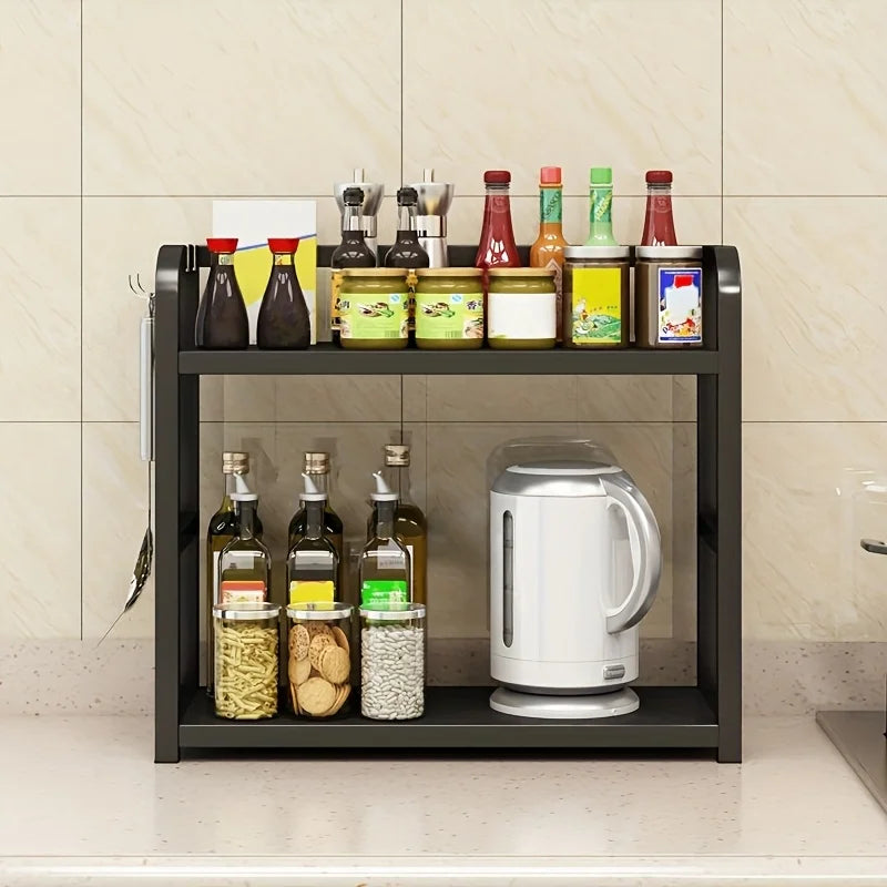 1pc 2-Tier Metal Countertop Shelf - Space Saving Organizer for Coffee, Mugs &amp; Condiments, Rustproof Kitchen Rack