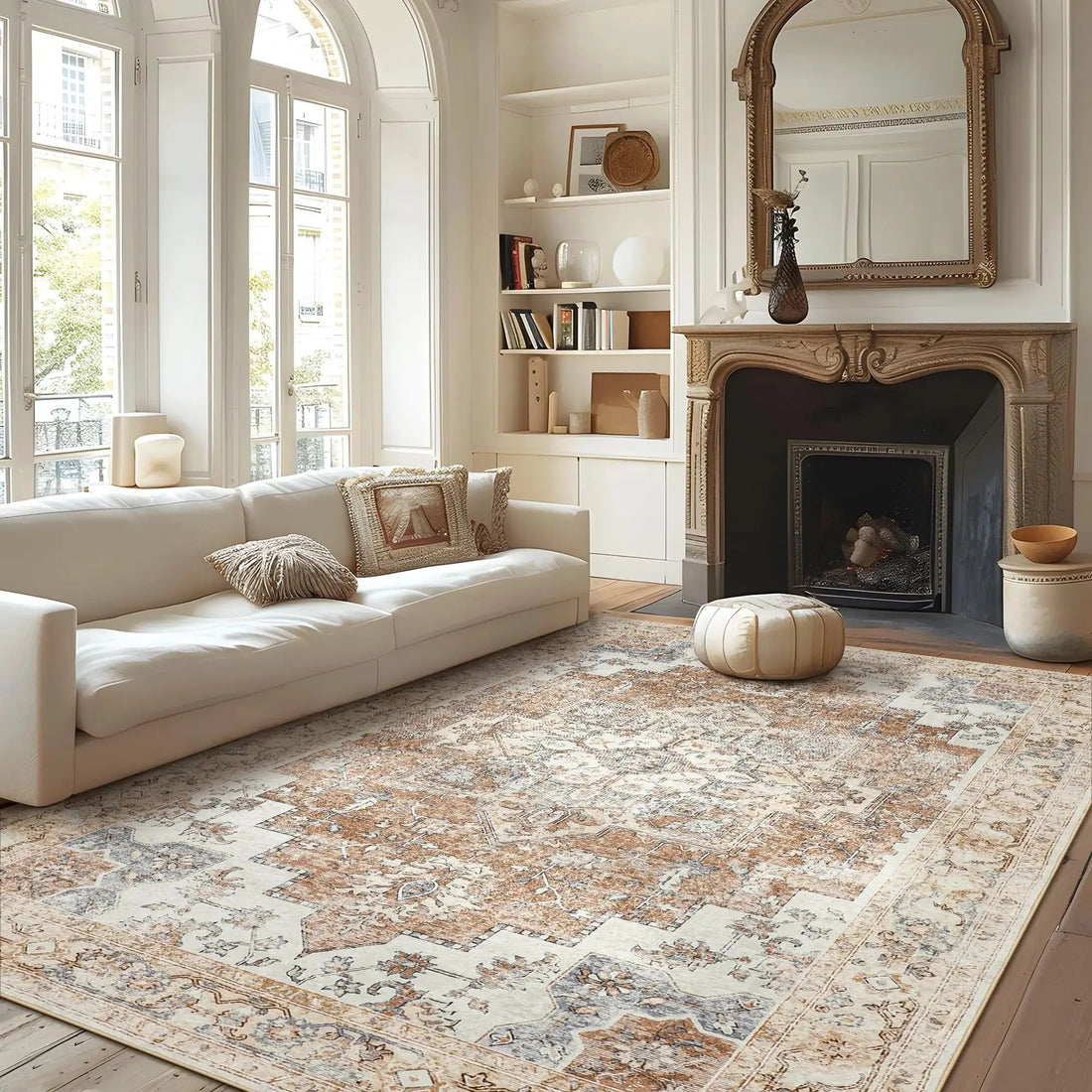 VIKAMA Vintage Persian Medallion Area Rug Soft Non Slip Washable Carpet for Living Room Bedroom Farmhouse Indoor Floor Decor