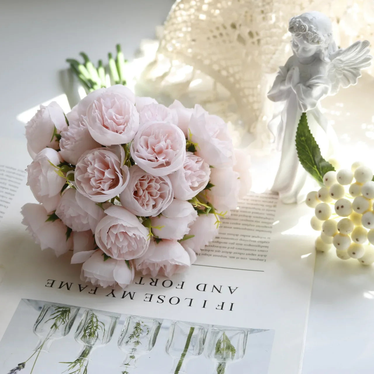27-Heads Premium Silk Rose & Peony Artificial Flower Bouquet