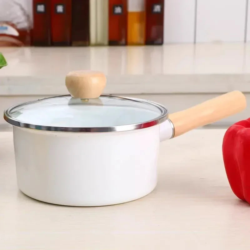 Thickened Enamel Pot with Wooden Handle